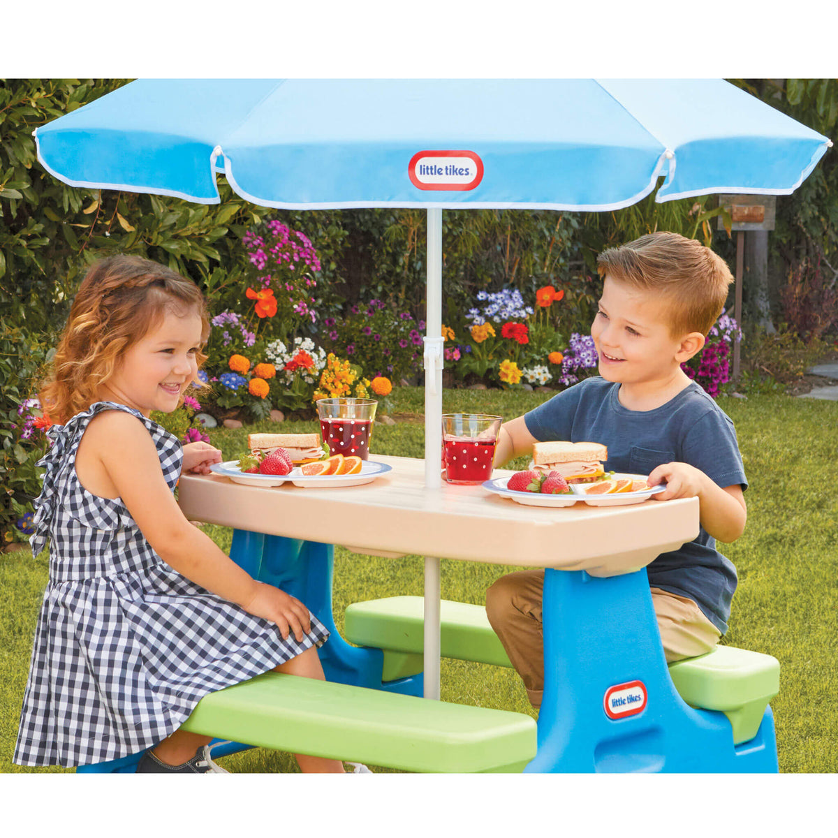 Playful Easy Store Jr. Play Table with Umbrella - BlueGreen
